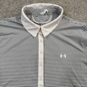 Under Armour Polo Shirt XL Striped Gray HeatGear Fitted Golf Athletic Womens